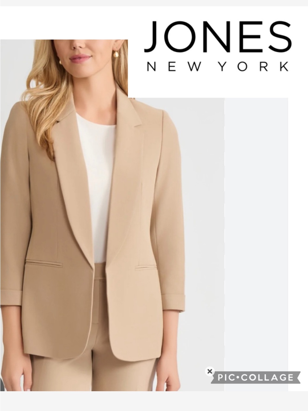 Jones New York Collection stretch open front blazer camel
